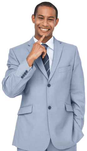 Confident Businessman Smiling in Light Gray Suit, Transparent Background