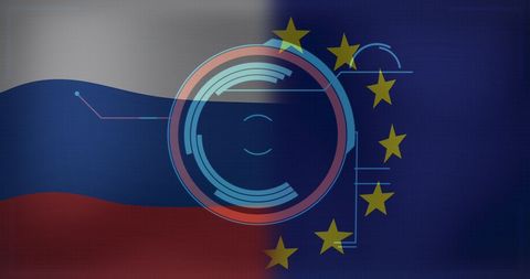 Geopolitical Tension Symbolized by Competing Flags and Futuristic Target - Download Free Stock Images Pikwizard.com