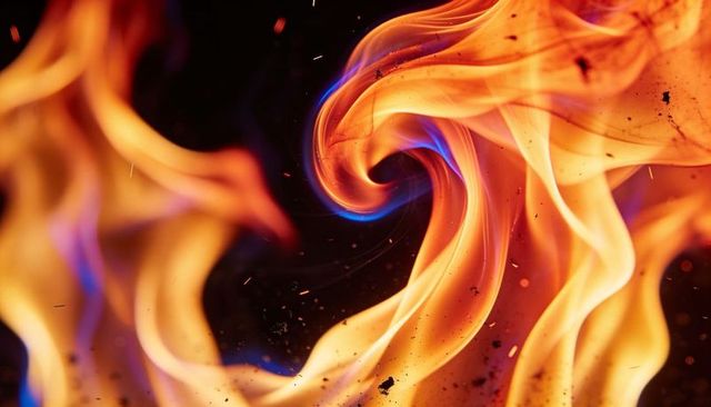 Dancing Flame Swirl with Blue Core and Glowing Embers, Abstract Fiery Motion