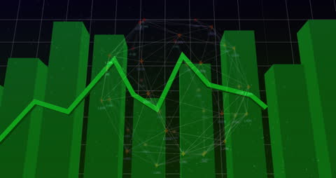 Animated Financial Data with Green Line Graph and Network Connections