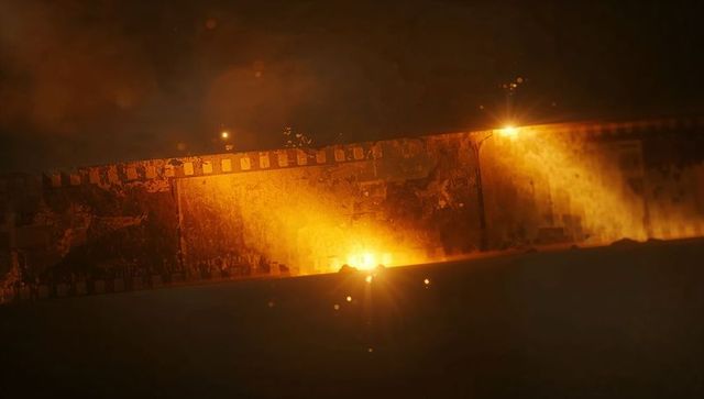 Glowing Filmstrip in Dark with Molten Orange Sparks, Cinematic Dystopia