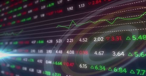 Digital Display Showing Financial Data with Fluctuating Tickers