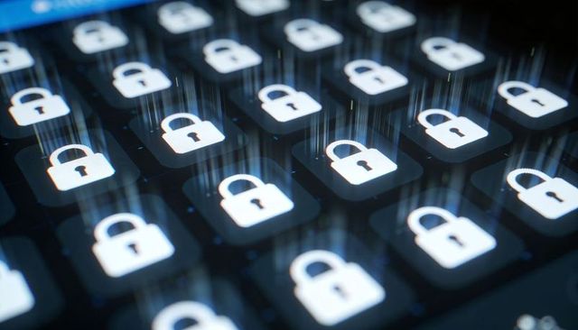Glowing Padlock Keycaps on Keyboard Representing Cybersecurity and Data Protection