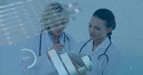 Medical Professionals Utilizing Digital Technology for Data Analysis