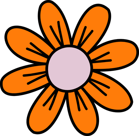 Orange Floral Illustration with Lavender Center on Transparent Background