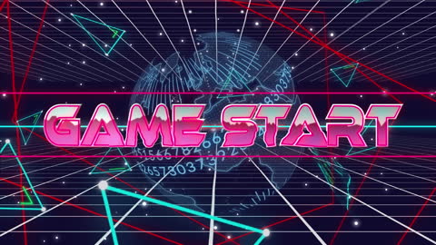 Retro Game Start Text with Digital Globe Background