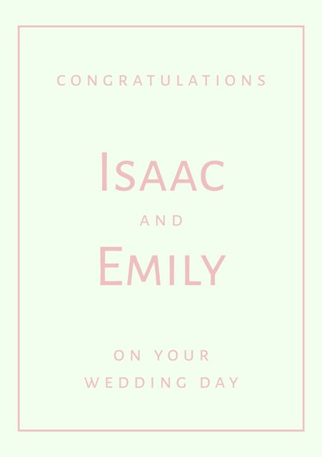 This elegant pastel wedding card template features soft hues and a simple design, perfect for conveying heartfelt congratulations. It can be customized with names, making it ideal for weddings, engagements, anniversaries, or any special celebration of love. This template adds a touch of class and sophistication to your personalized messages.