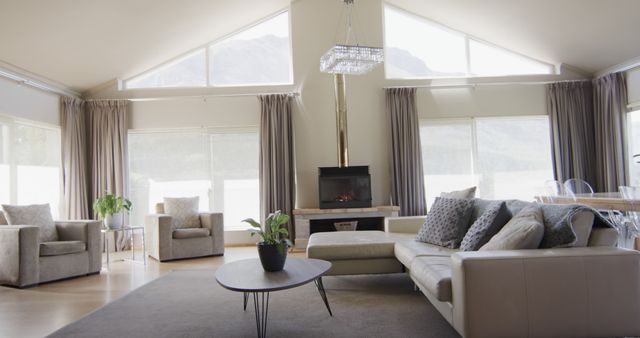 Modern Living Room with Large Windows and Minimalist Decor - Download Free Stock Images Pikwizard.com