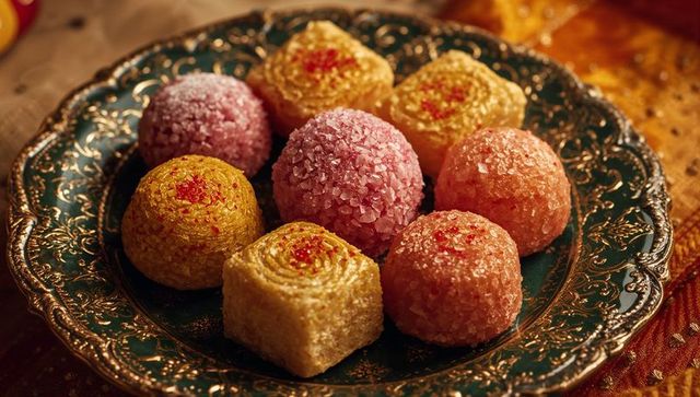 Elegant Festival Sweets on Ornate Plate With Gold Detail