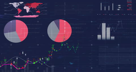 Digital Analysis of Financial Data on Blue Background