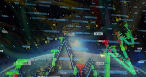 Futuristic data visualization overlay with earth horizon