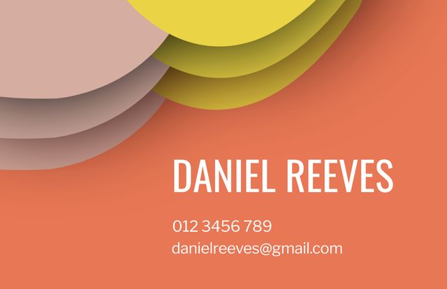 Professional networking, the business card template features a modern design with layered geometric shapes. Ideal for creative professionals, this template can also be adapted for event invitations or personal branding materials.