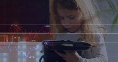 Young Girl Interacting with Digital VR Interface Overlay