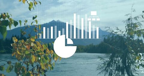 Data Visualization Overlaid on Serene Lake and Forest Landscape