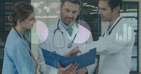 Medical Team Collaborating with Digital Data Overlays