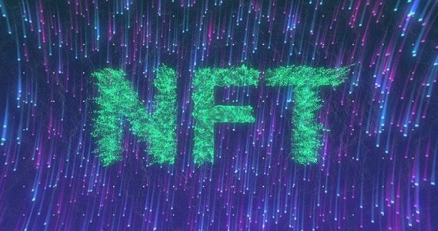 Nft letters glow in futuristic digital space