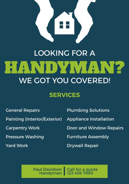 Handyman Services Advertisement with Contact Details on Blue Background - Download Free Stock Videos Pikwizard.com