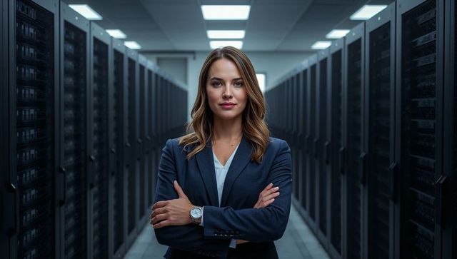 Confident Businesswoman in Modern Data Center