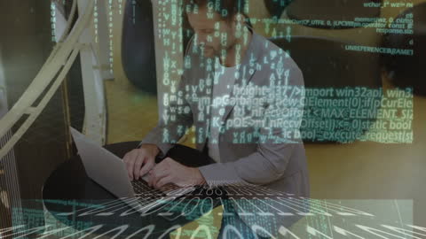 Businessman Engaged in Data Processing and Binary Coding