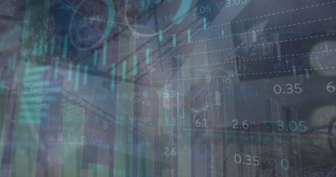 Digital health finance analytics with stethoscope and candlestick chart
