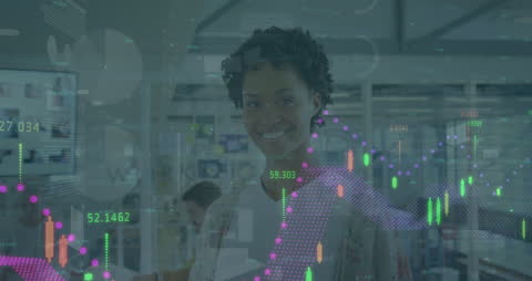 Businesswoman Analyzing Financial Data with Advanced Graphs