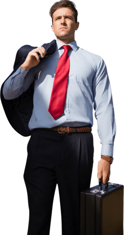 Confident Businessman Holding Suitcase on Transparent Background
