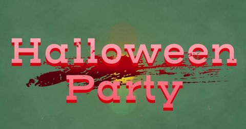 Halloween Party Text Over Blood Stain on Green Background