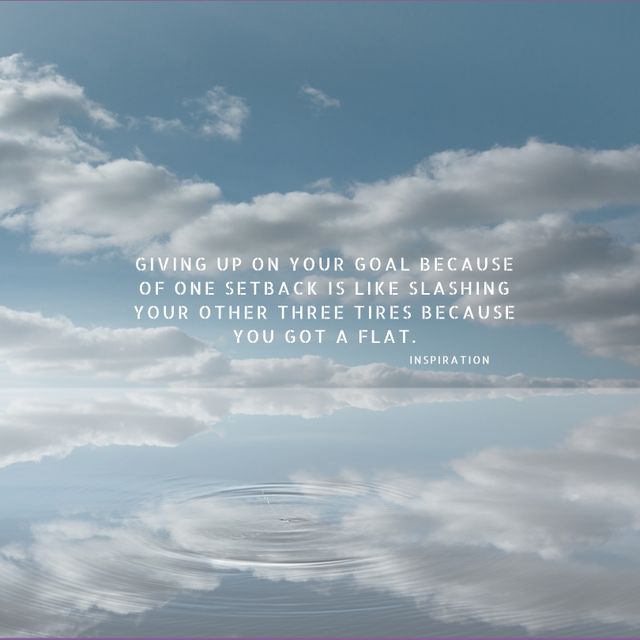 Inspirational quote overlay on a serene cloudy sky background designed to boost motivation and positive thinking. Excellent for use in blogs, social media posts, or motivational presentations. The imagery of a calm sky and floating clouds invites reflection and thoughtful self-improvement.