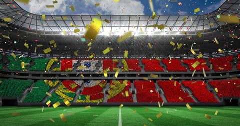 Festive Stadium with Gold Confetti Celebrating Victory - Download Free Stock Images Pikwizard.com