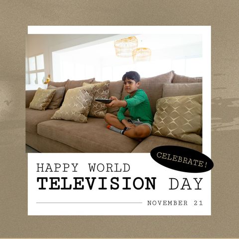 boy celebrating world television day at home - Download Free Stock Templates Pikwizard.com