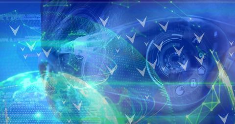 Woman Wearing VR Headset Overlays Global Digital Connections - Download Free Stock Images Pikwizard.com