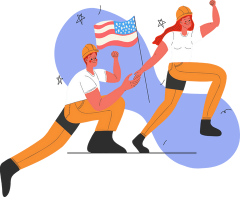 celebrating teamwork in construction with transparent builders and us flag - Download Free Stock Videos Pikwizard.com