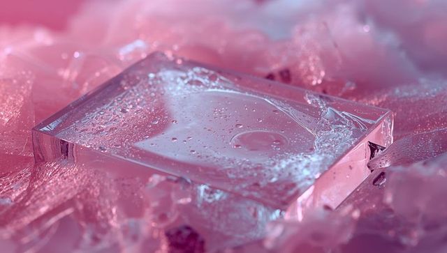 Transparent Block on Reflective Shards with Water Droplets