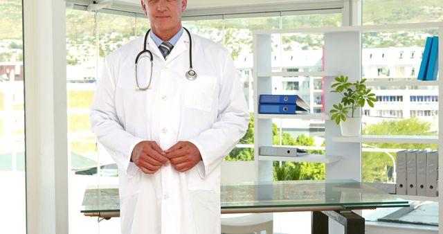 Confident Male Doctor Stands in Bright Medical Office - Download Free Stock Images Pikwizard.com