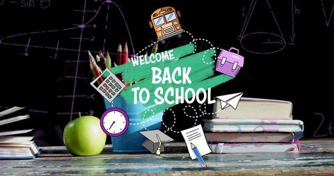 Creative Back to School Welcome with School Supplies and Chalkboard Math - Download Free Stock Images Pikwizard.com