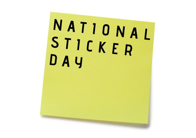 Vector image of national sticker day text on yellow adhesive note, copy space. national sticker day, event, vector and reminder concept.
