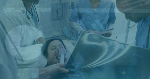 Doctors administer healthcare with data processing overlay