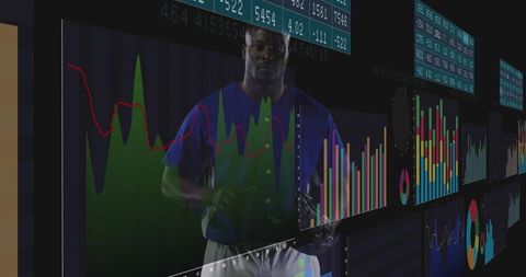 Financial analyst examining diverse multicolored data charts