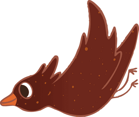 Transparent cartoon bird with elongated wings flying