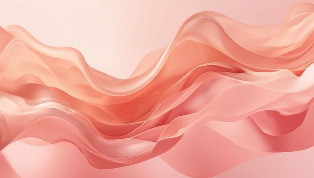 Flowing layered ribbon waves creating depth with glossy satin highlights on pastel coral backdrop