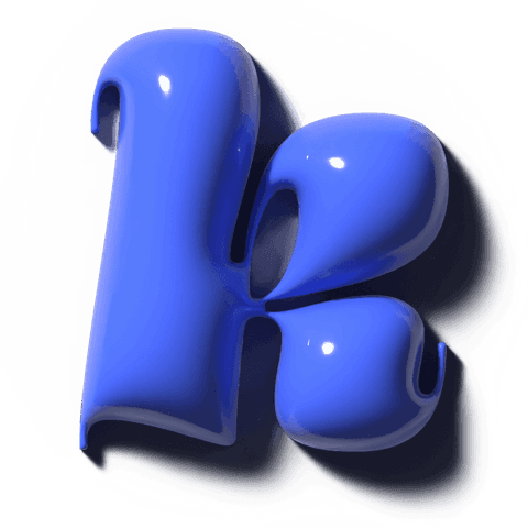 Glossy blue 3d letter k transparent background, polished liquid sculpture with highlights