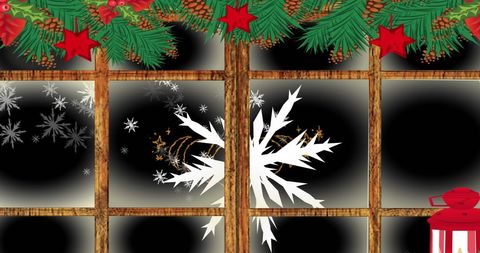 Cozy christmas window with snowflakes and festive decorations