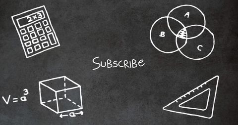 Chalkboard math concepts with subscribe message