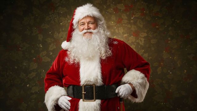 Jolly Santa Claus Wearing Traditional Red Velvet Suit
