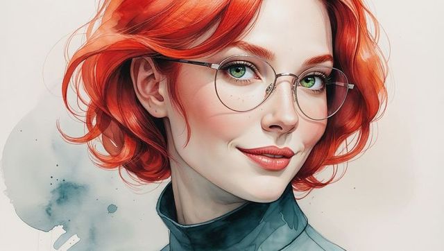 Chic Redhead with Glasses in Elegant Studio Portrait
