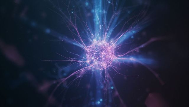 Futuristic glowing network sphere with radiant filaments