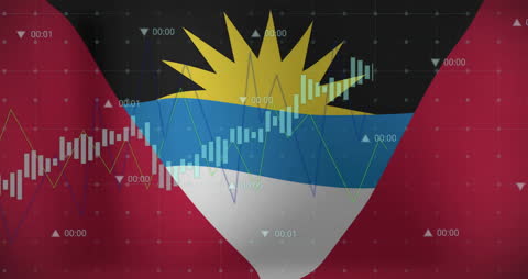 Economic Data Graphs Over Antigua and Barbuda Flag