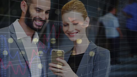 Business Professionals Analyzing Financial Data via Smartphone