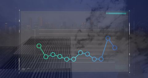 Digital data processing concept over city skyline