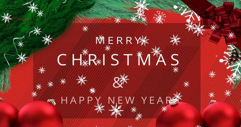 Festive Red Holiday Greetings with Baubles and Snowflakes - Download Free Stock Images Pikwizard.com